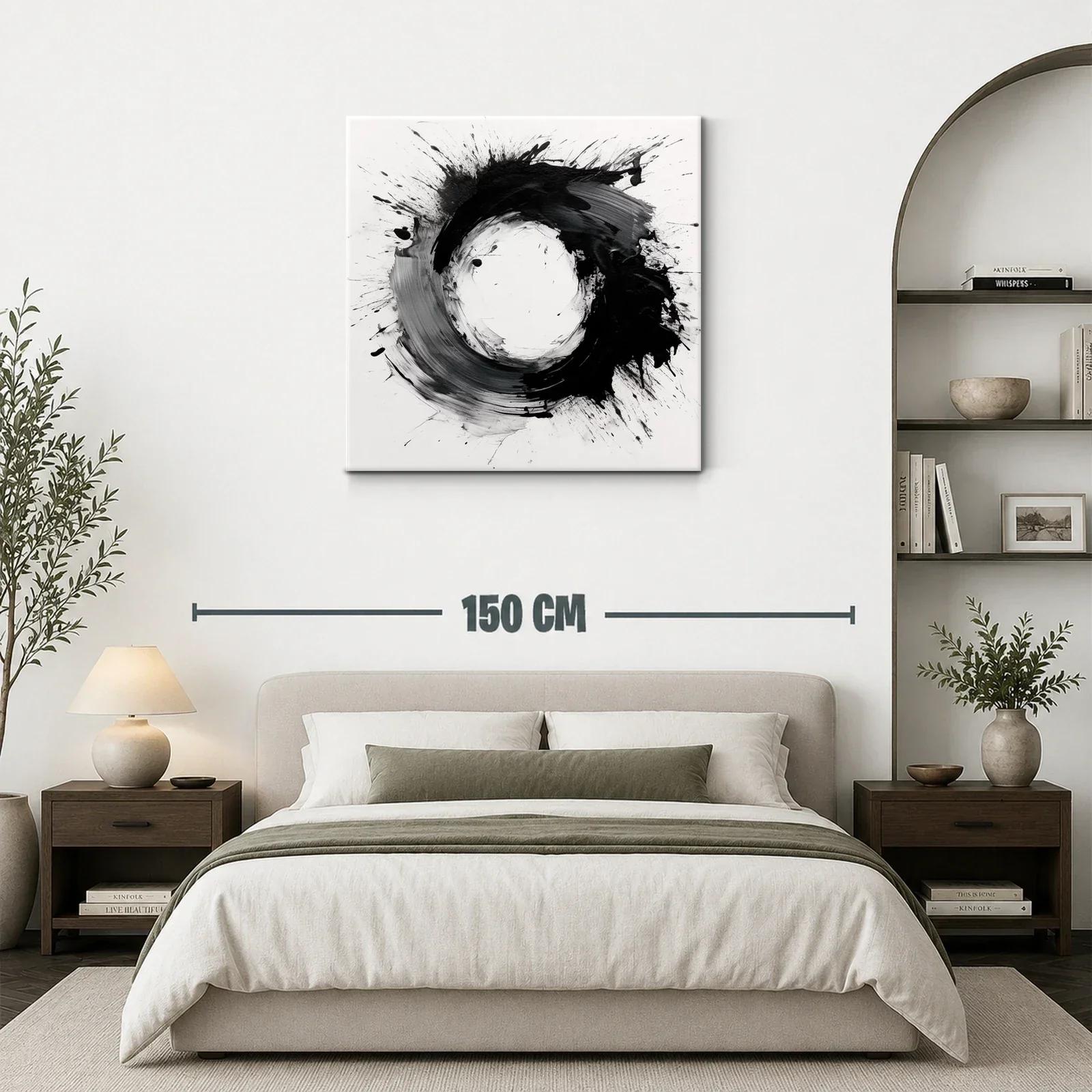Cuadro abstracto con formas circulares en blanco y negro — miniatura 3