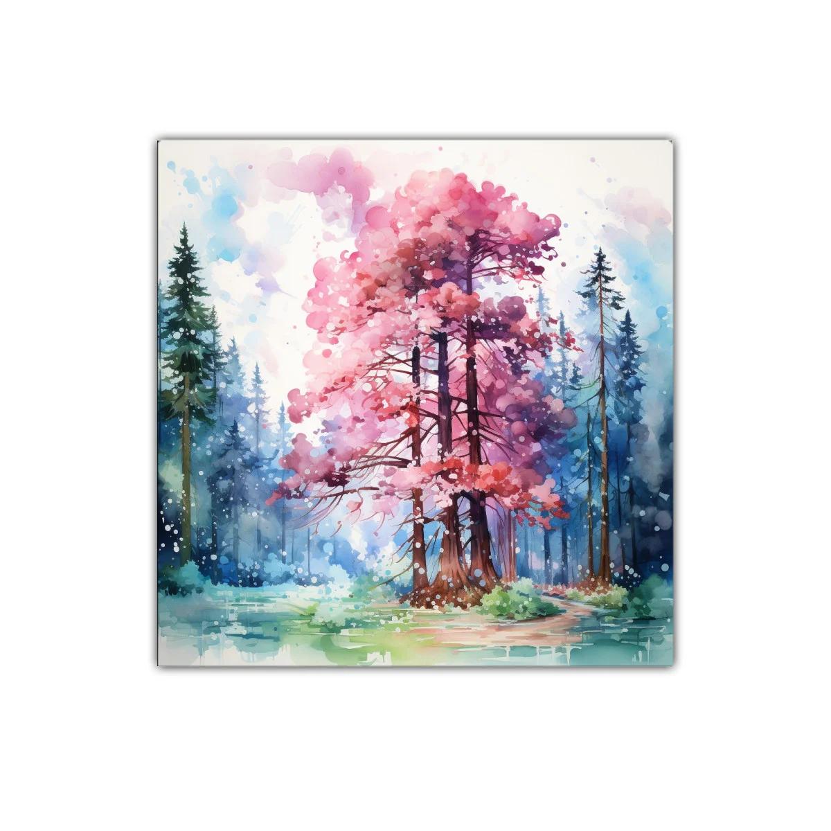 Bosque encantado con árboles en tonos rosas y azules — imagen principal