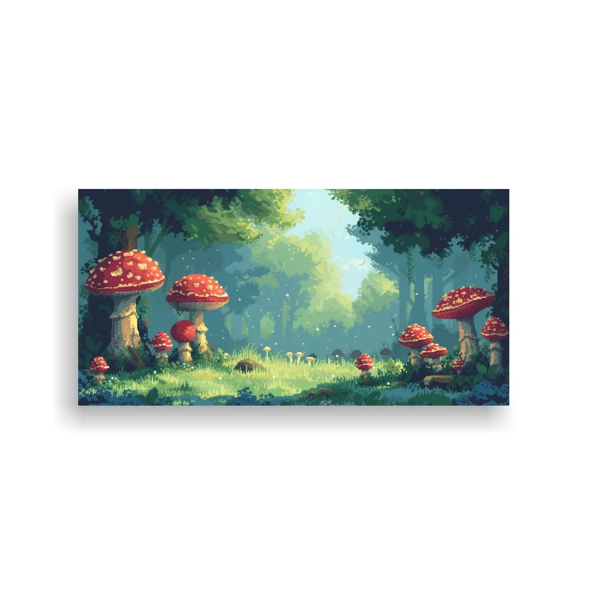Cuadro setas rojas con manchas blancas en claro de bosque — imagen principal