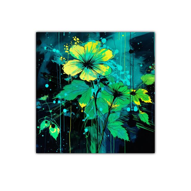 Cuadro floral vibrante en tonos verdes y amarillos