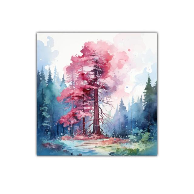 Bosque encantado con árbol de follaje rosa vibrante