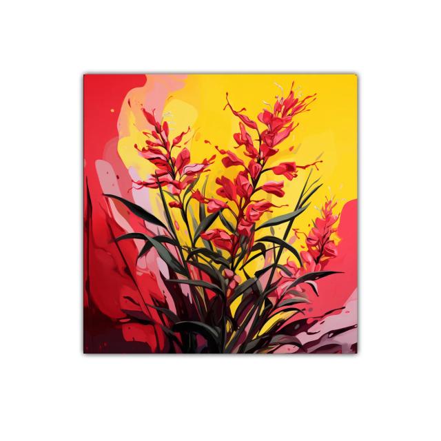 Cuadro decorativo con flores rojas sobre fondo vibrante