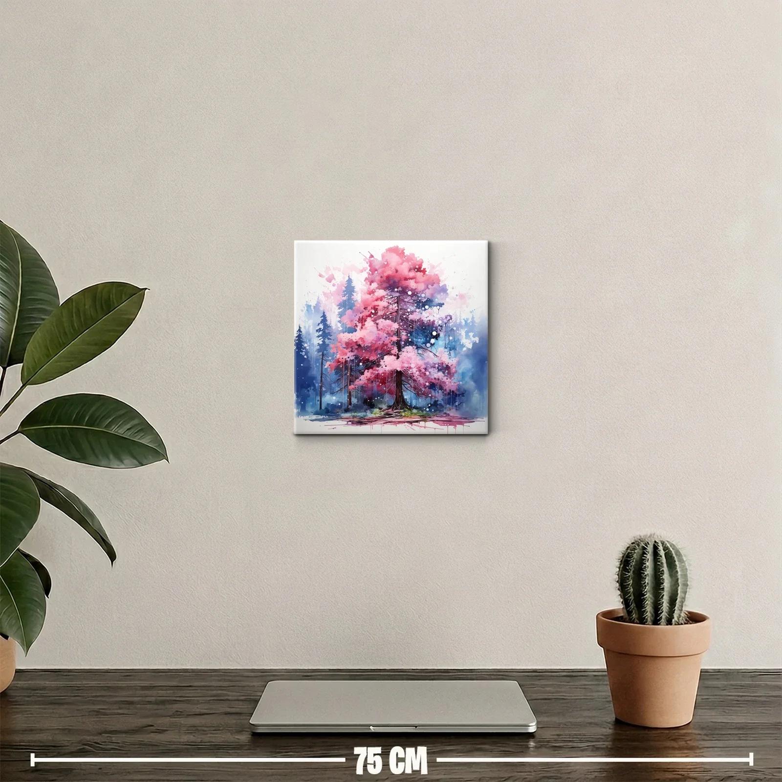 Árbol rosa vibrante en bosque azul nebuloso — miniatura 2