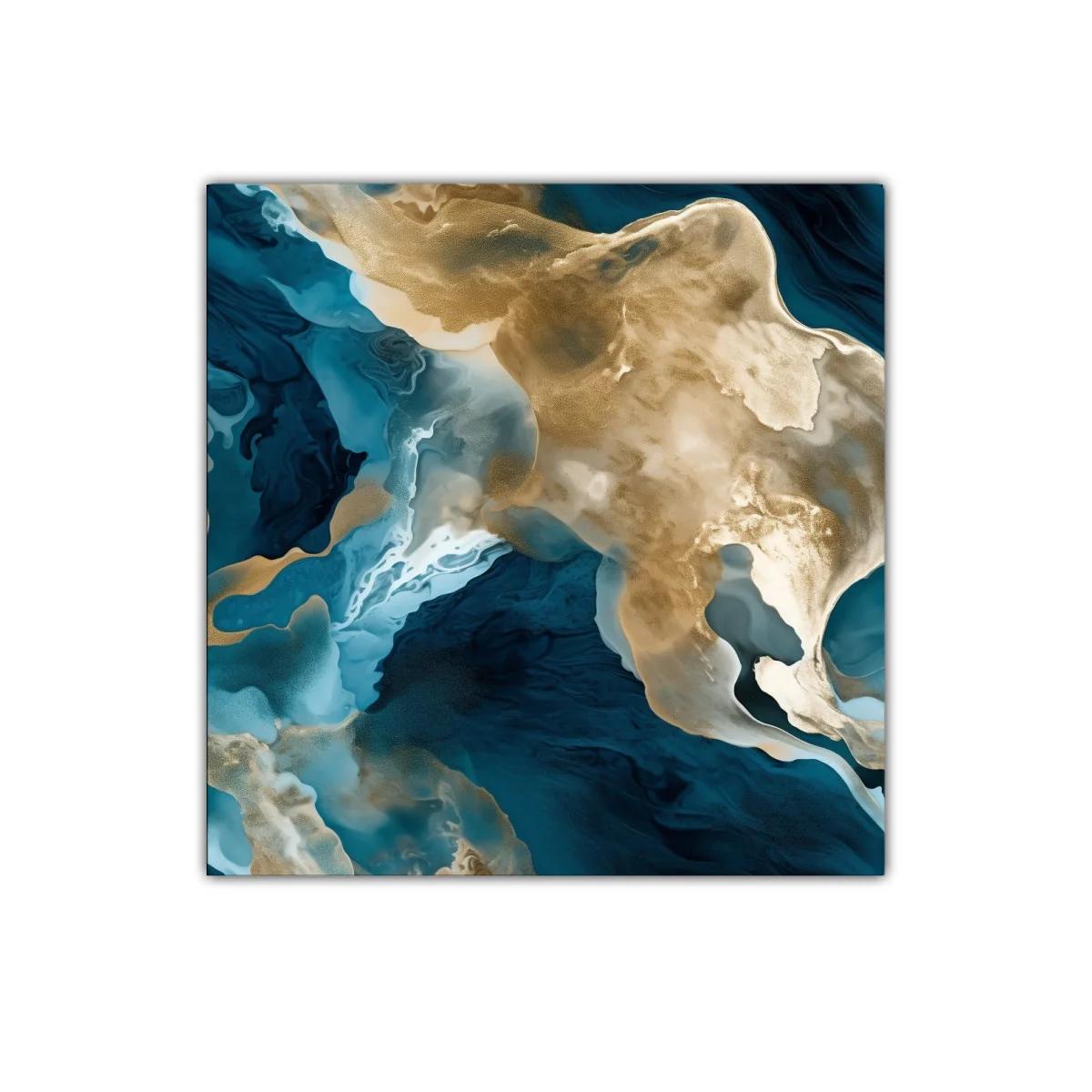 Cuadro abstracto con tonos dorados y azules intensos — miniatura 1