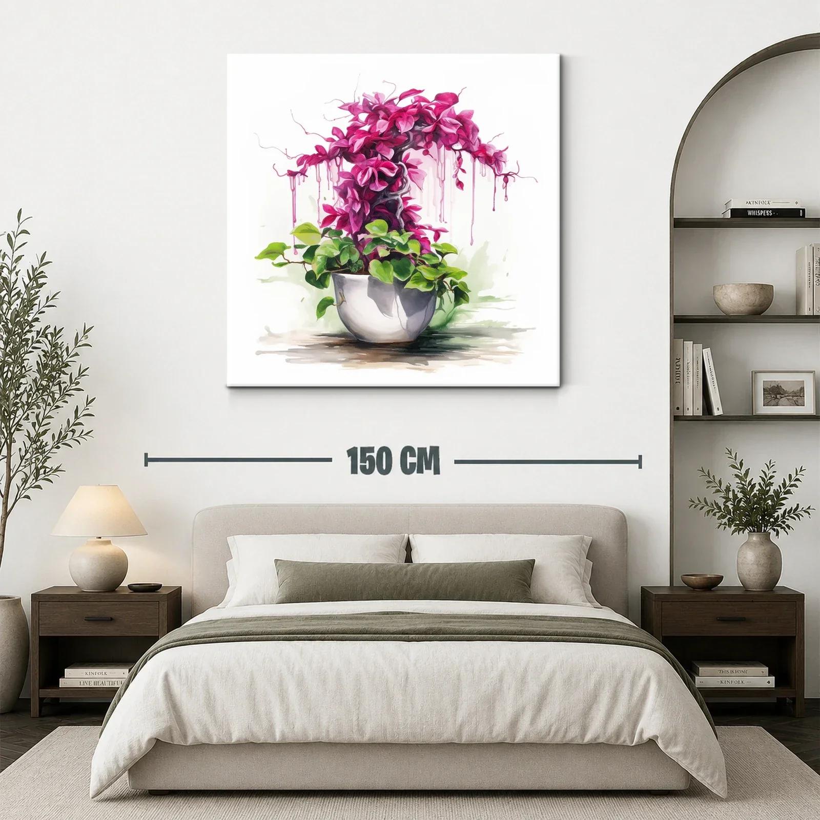 Cuadro con planta ornamental en tonos verdes y fucsias vibrantes — miniatura 3