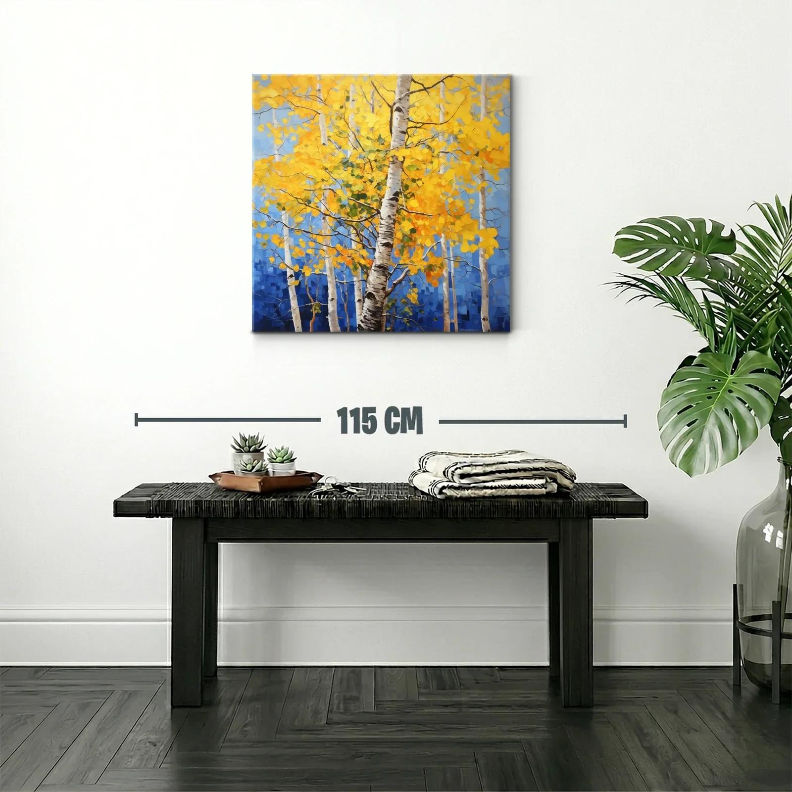 Bosque de abedules con hojas doradas y cielo azul — miniatura 2