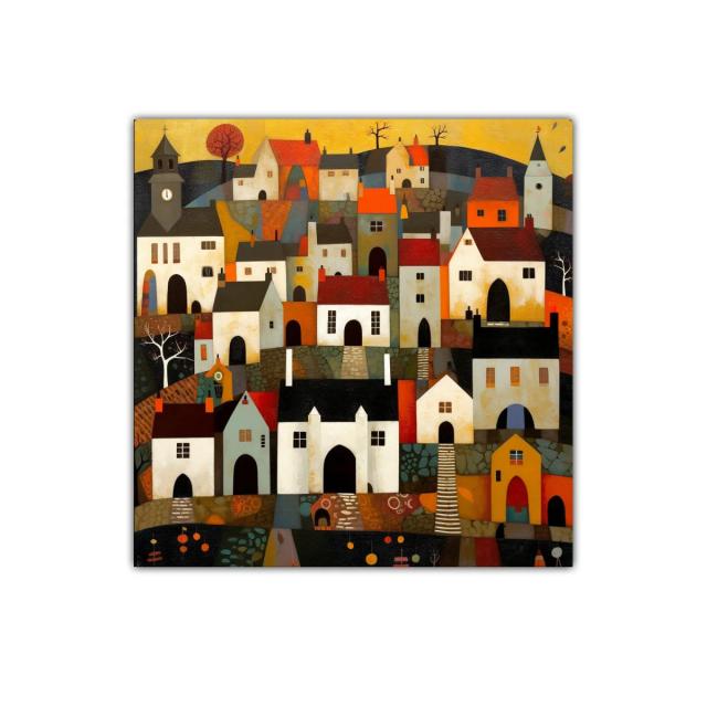 Pueblo encantador con colores cálidos y arquitectura singular