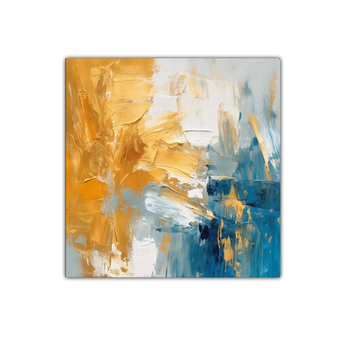 Cuadro abstracto con tonos dorados y azules intensos — imagen principal