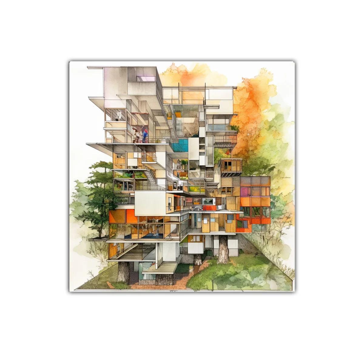 Composición arquitectónica con vibrantes tonos otoñales — imagen principal