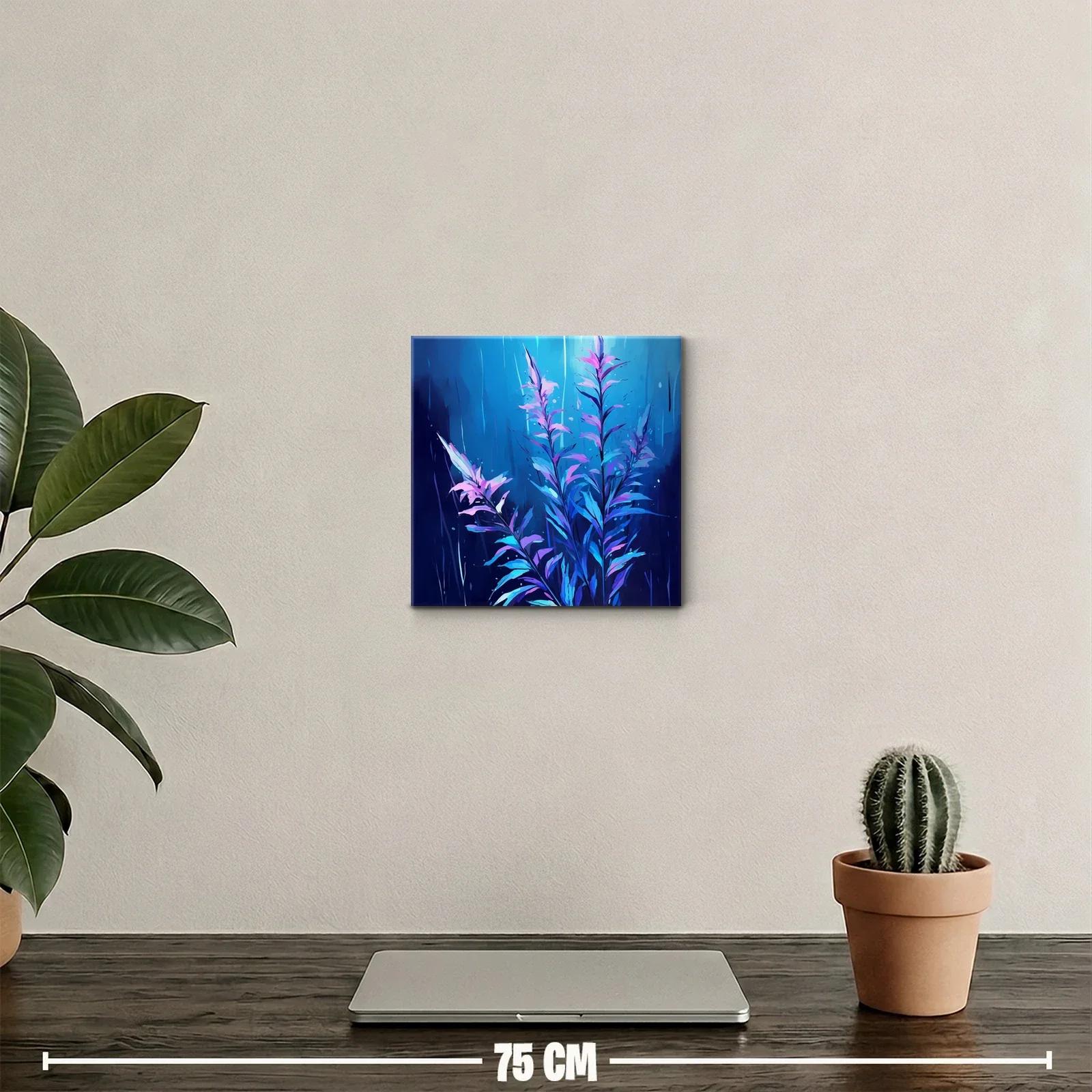 Cuadro decorativo con hojas en tonos azul y lila vibrante — miniatura 2