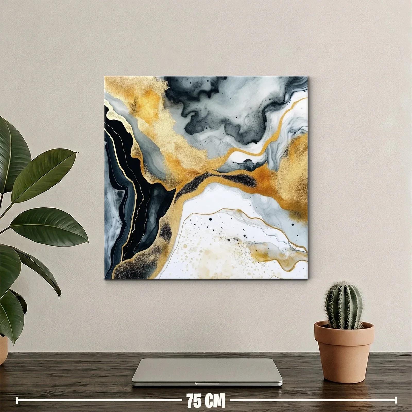 Cuadro abstracto con tonos dorados y grisáceos elegantes — miniatura 2