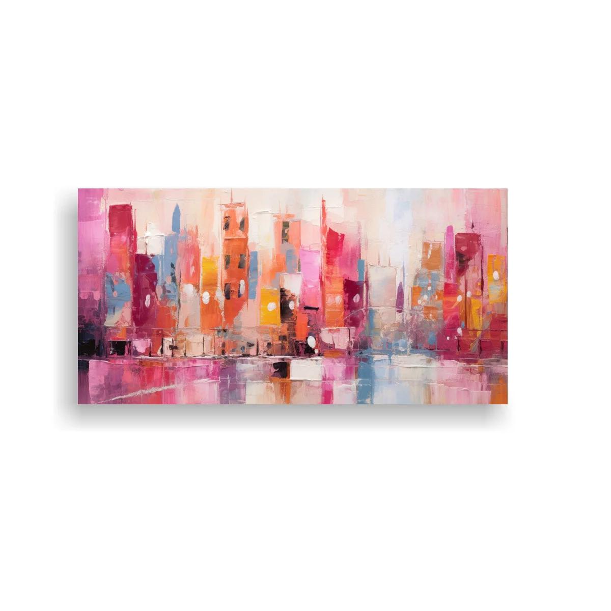 Cuadro skyline urbano abstracto con reflejos difusos