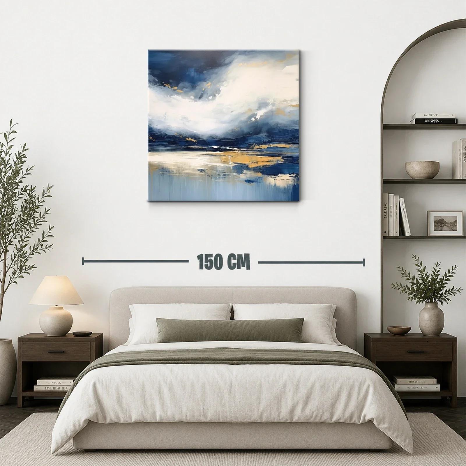 Cuadro abstracto con tonos azules y dorados para espacios modernos — miniatura 3