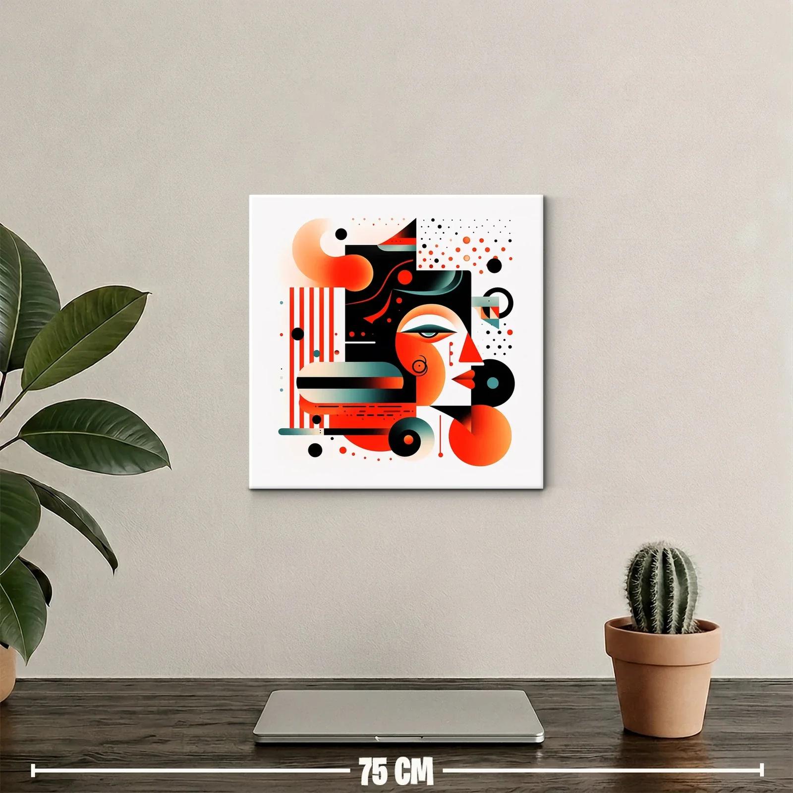 Cuadro abstracto con rostros geométricos y vibrantes tonos cálidos — miniatura 2