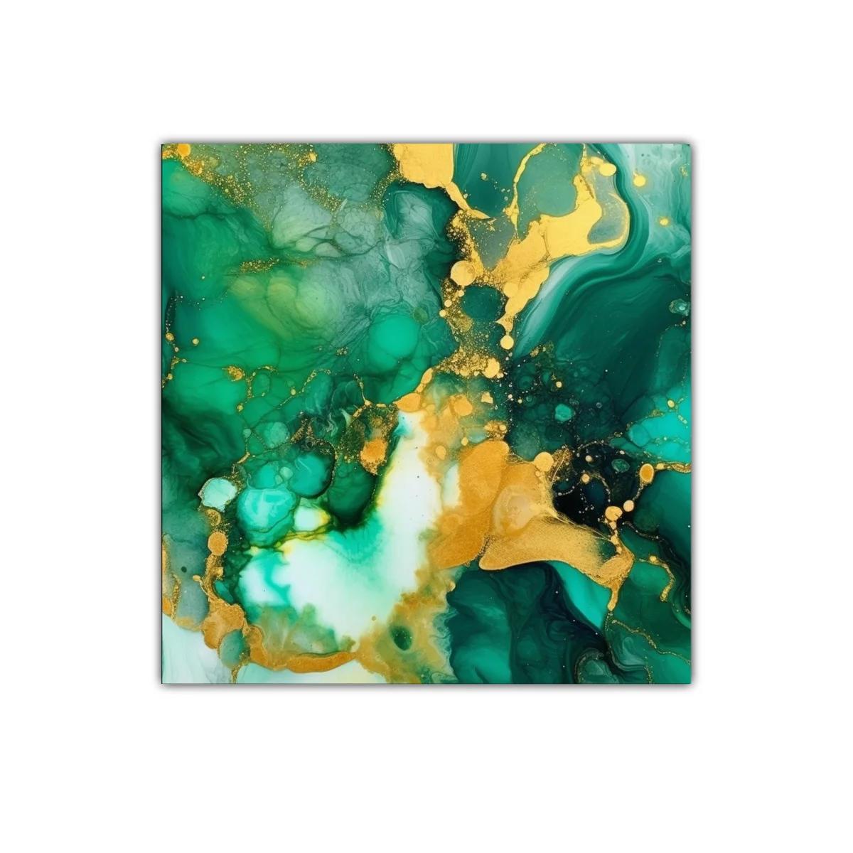 Cuadro decorativo abstracto en tonos verdes y dorados