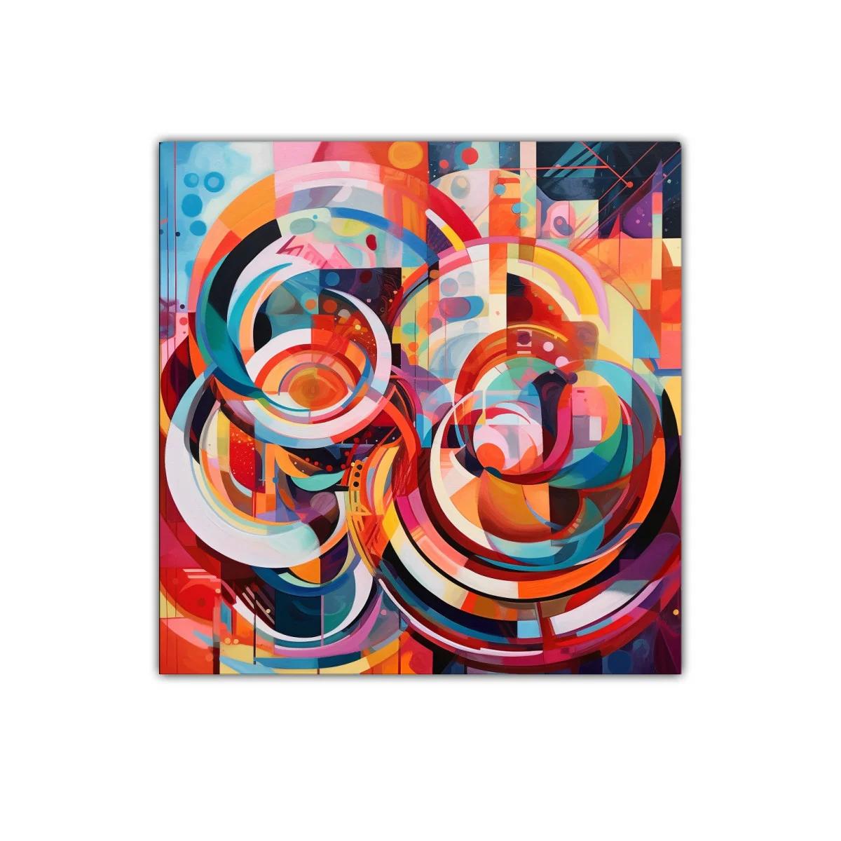 Cuadro abstracto con vibrantes formas circulares y colores vivos
