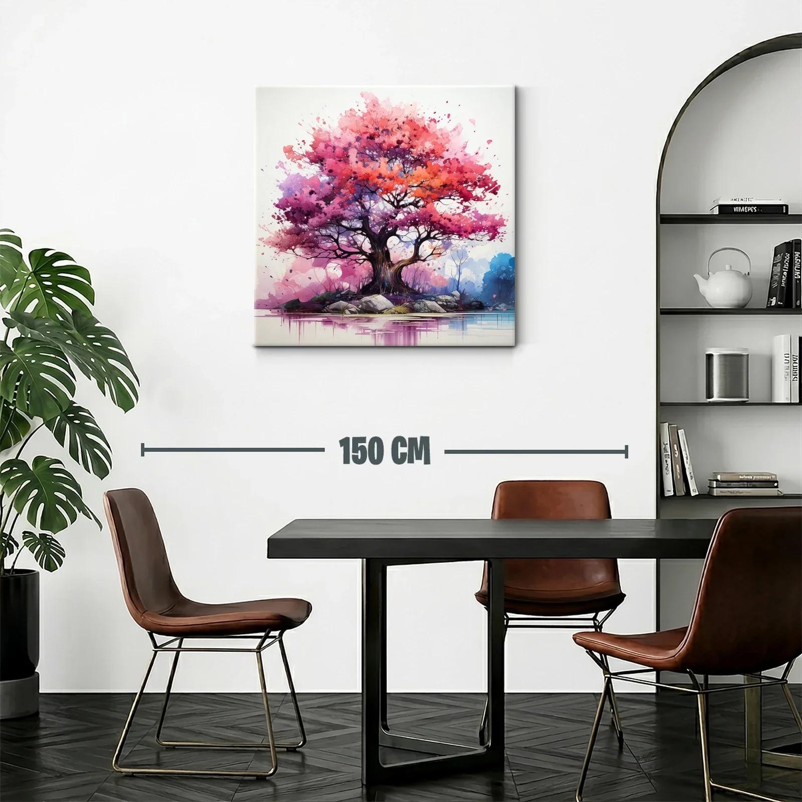 Árbol vibrante con tonos rosas y púrpuras sobre lago tranquilo — miniatura 2