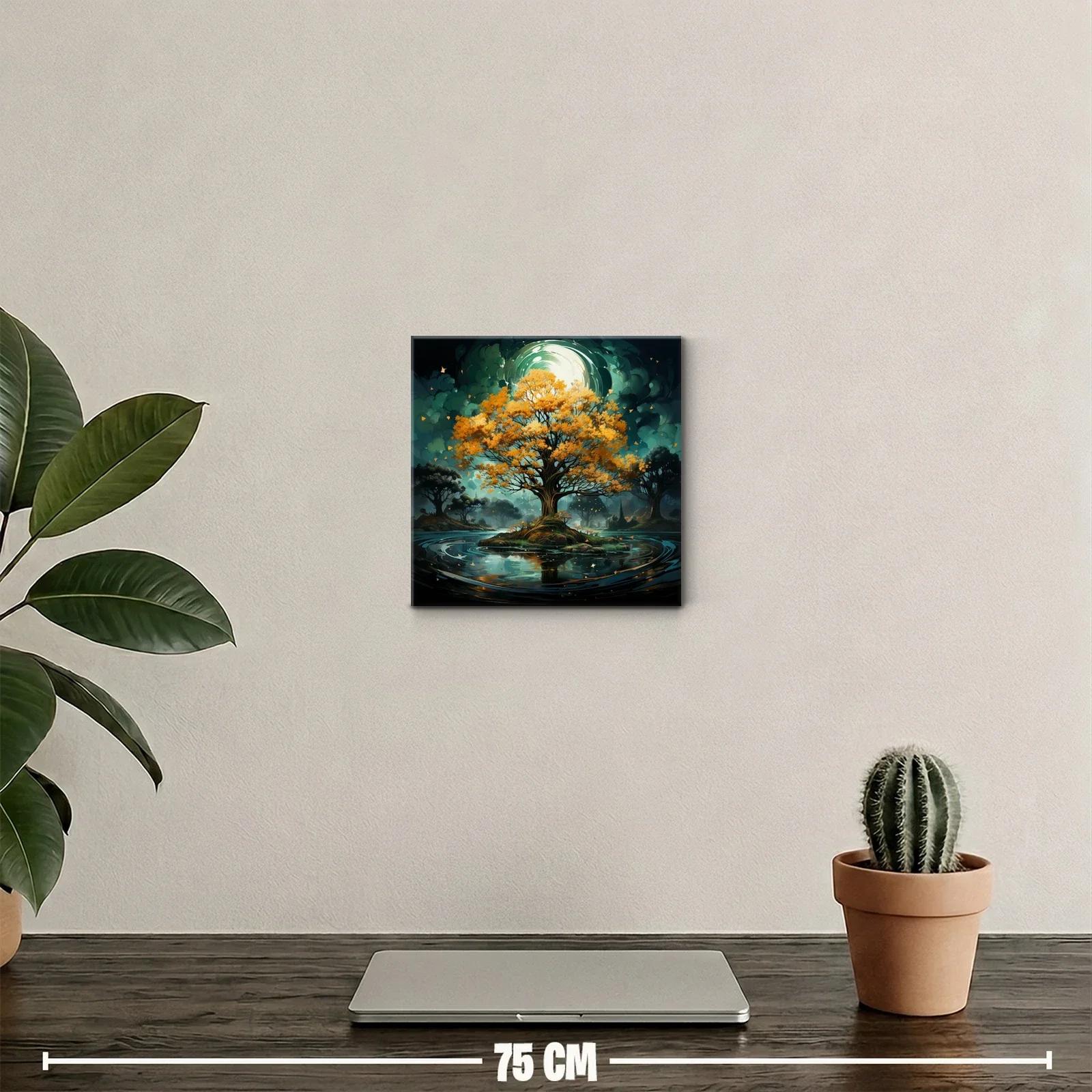 Árbol dorado en isla mágica con reflejos en agua — miniatura 2