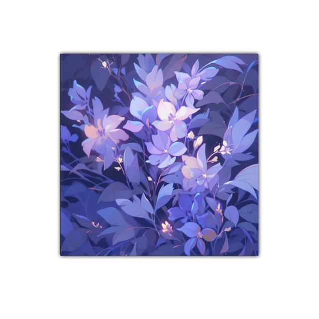 Cuadro decorativo con flores en tonos lilas y azules suaves