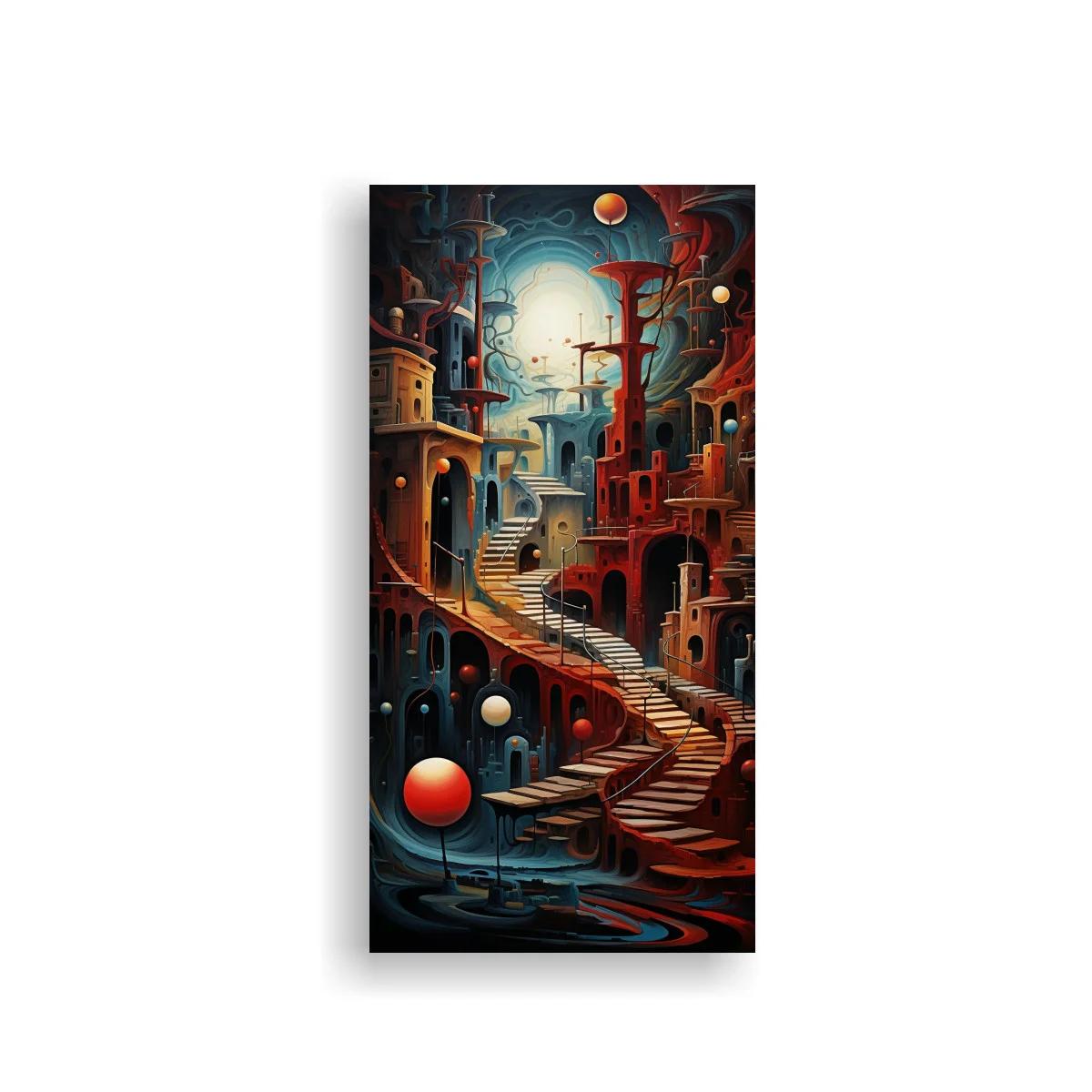 Cuadro ciudad fantástica con escaleras curvas