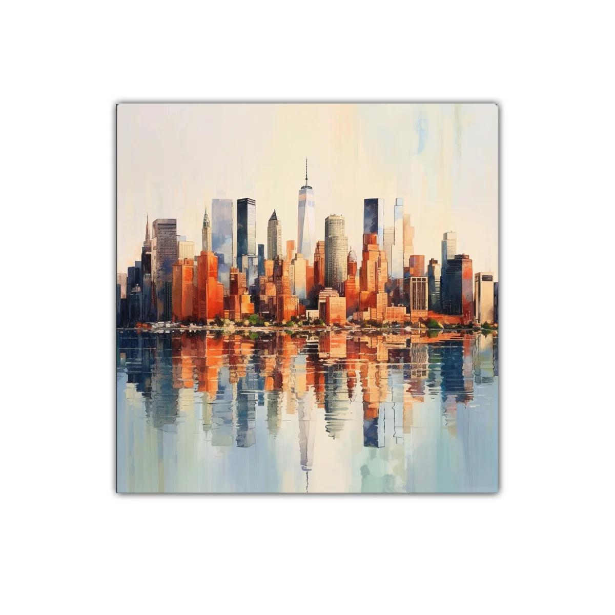 Atardecer sobre el horizonte urbano con reflejo en agua — imagen principal