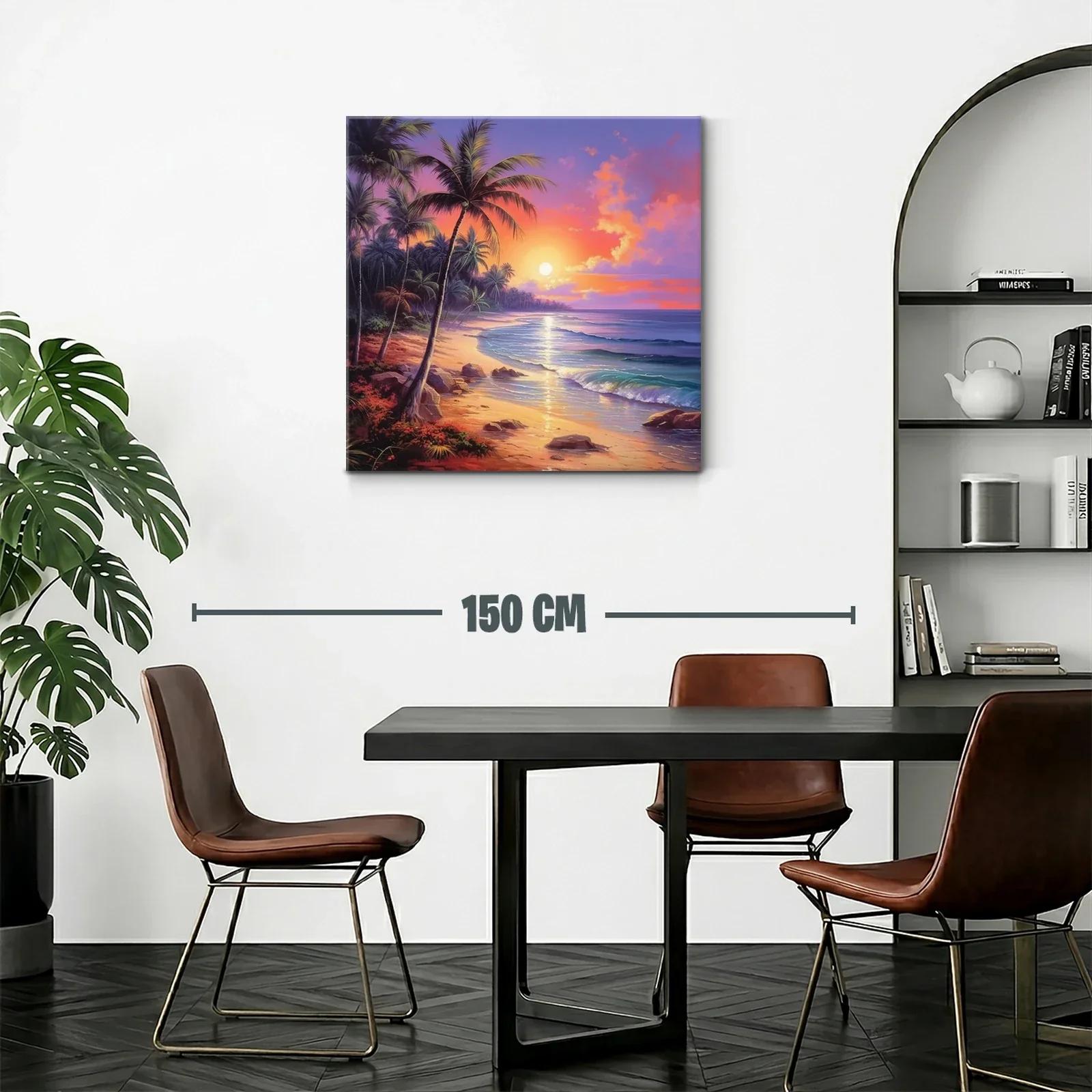 Atardecer tropical sobre la playa de palmeras al mar — miniatura 2
