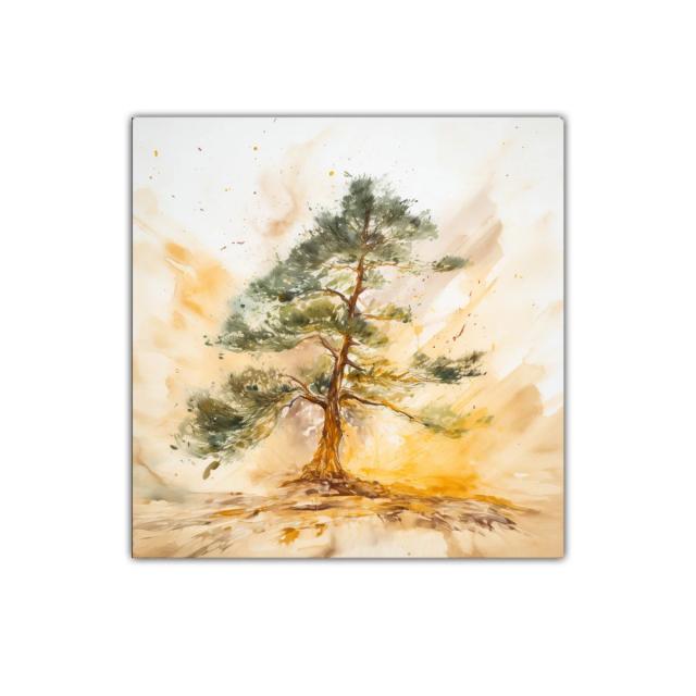 Cuadro decorativo con árbol en tonos cálidos y naturales