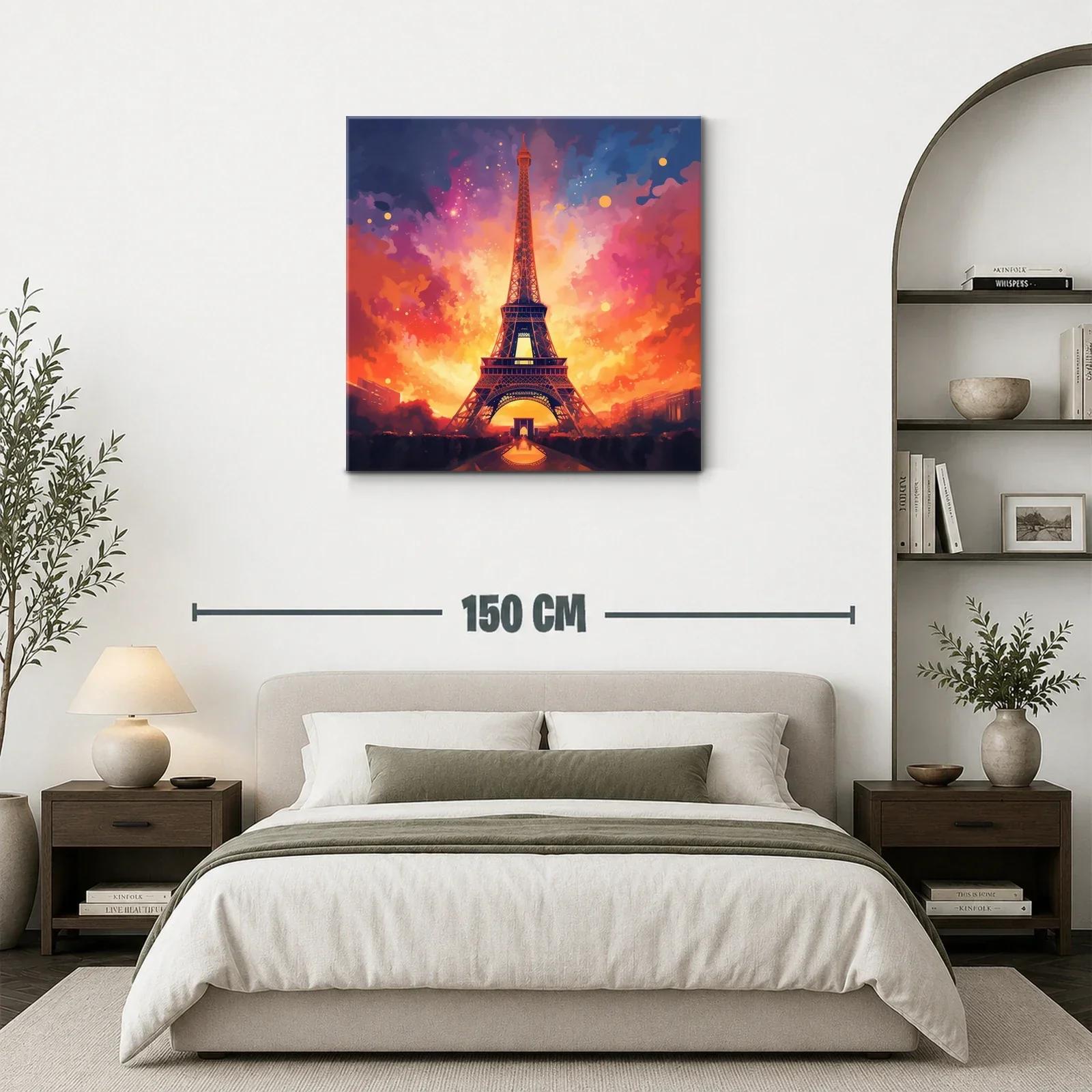 Atardecer vibrante con la Torre Eiffel iluminada en París — miniatura 3