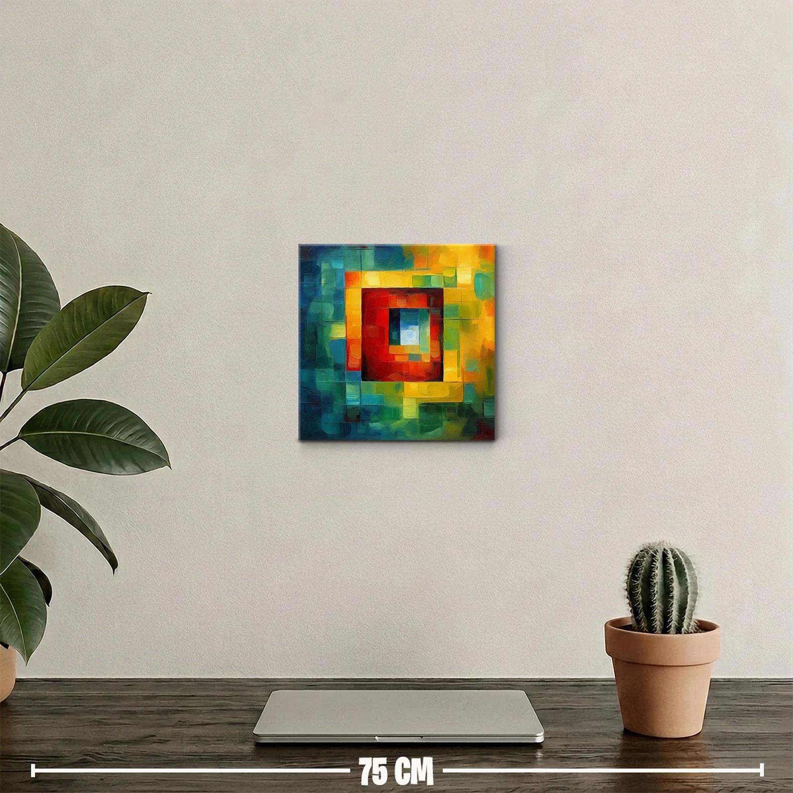 Cuadro abstracto con colores cálidos y fríos en contraste — miniatura 2
