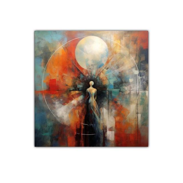 Figura humana abstracta con halo de luz y contraste vibrante