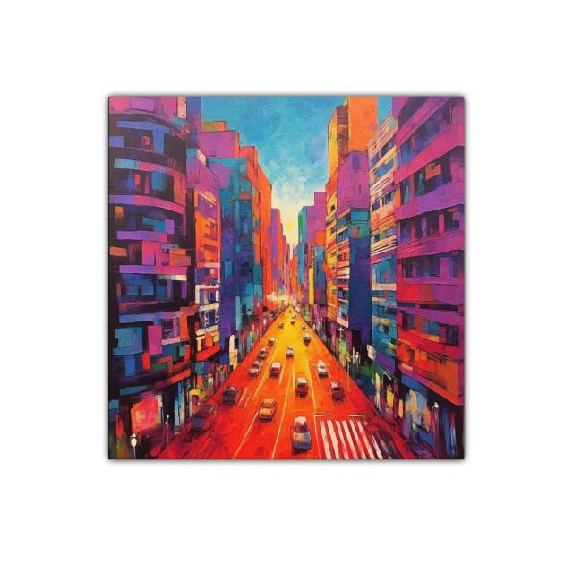 Paisaje urbano vibrante lleno de colores intensos y dinámicos