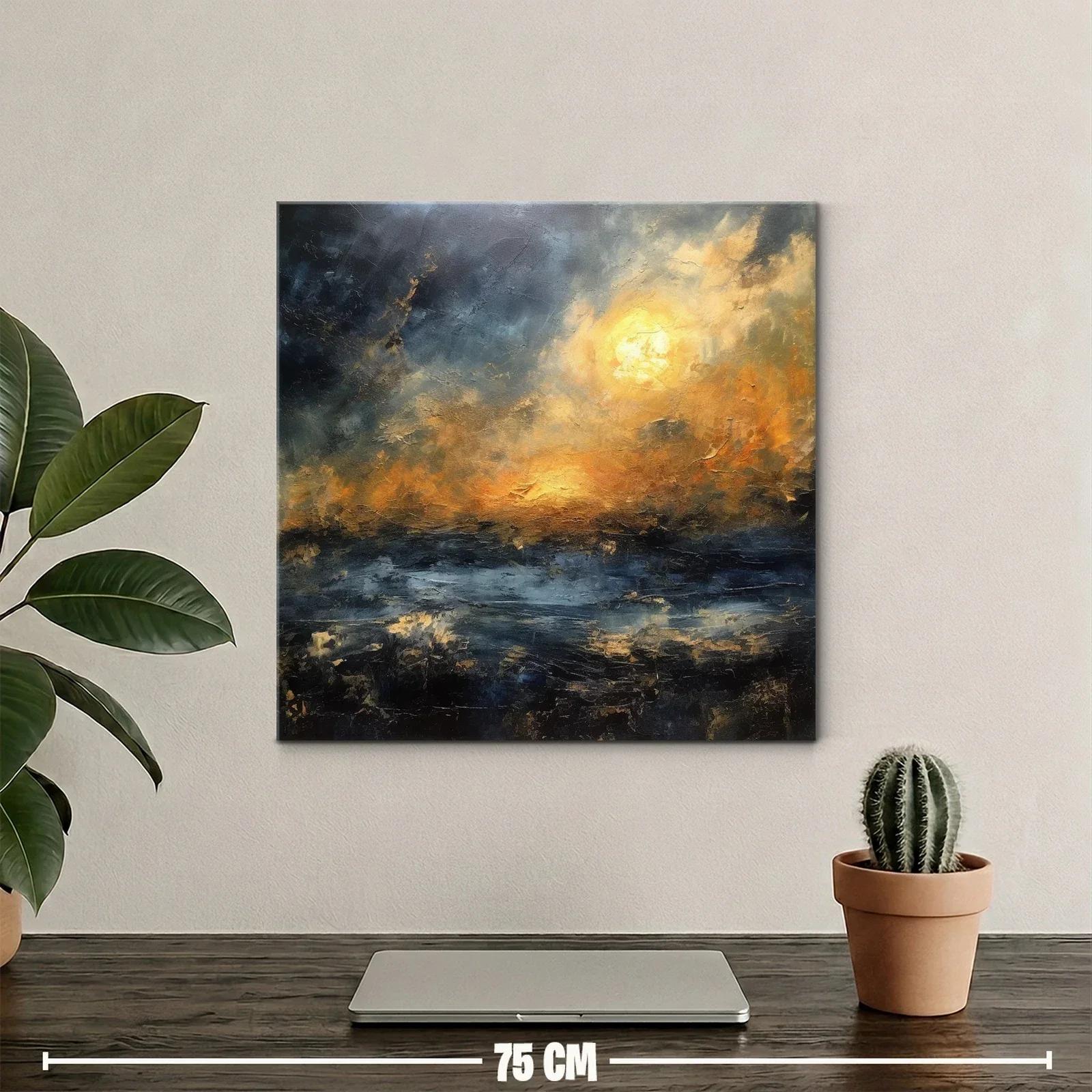 Cuadro abstracto con tonos dorados y atmósfera nebulosa — miniatura 2