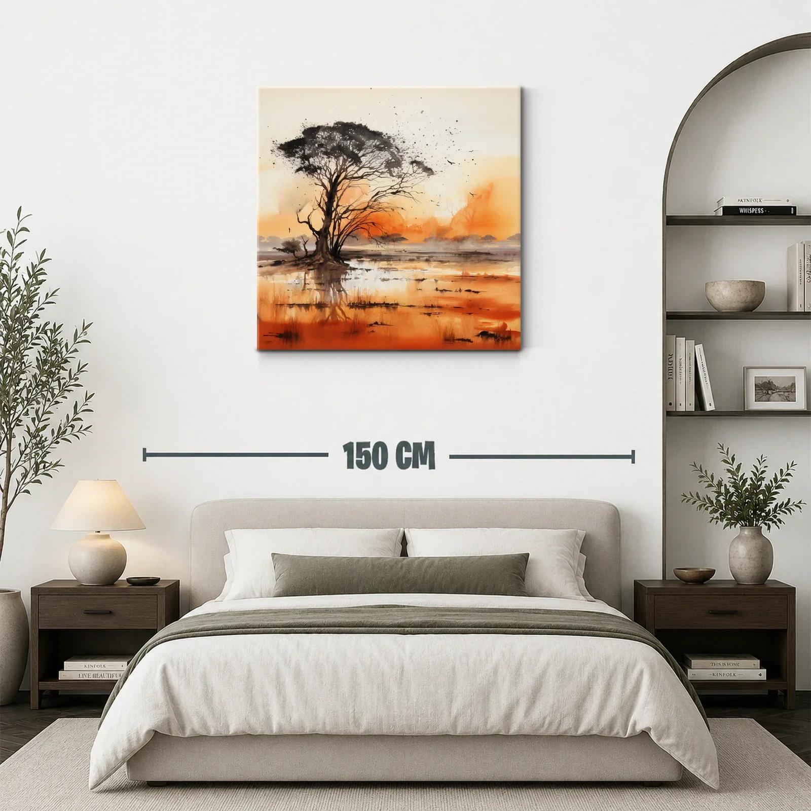 Paisaje sereno con árbol y reflejos en tonos cálidos — miniatura 3