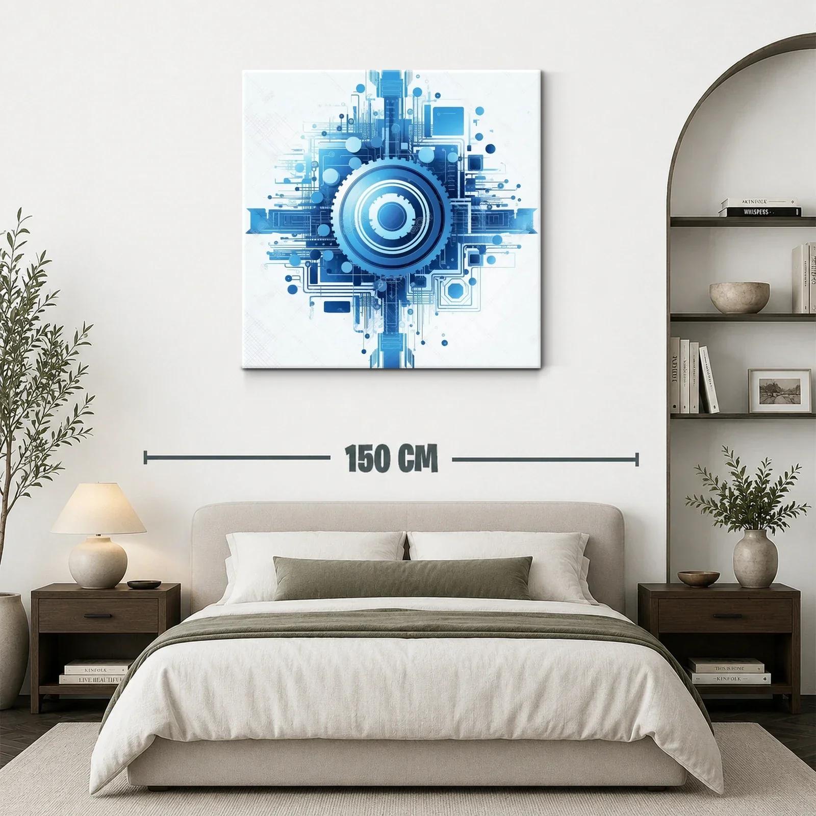 Cuadro abstracto con diseño tecnológico en tonos azules — miniatura 3