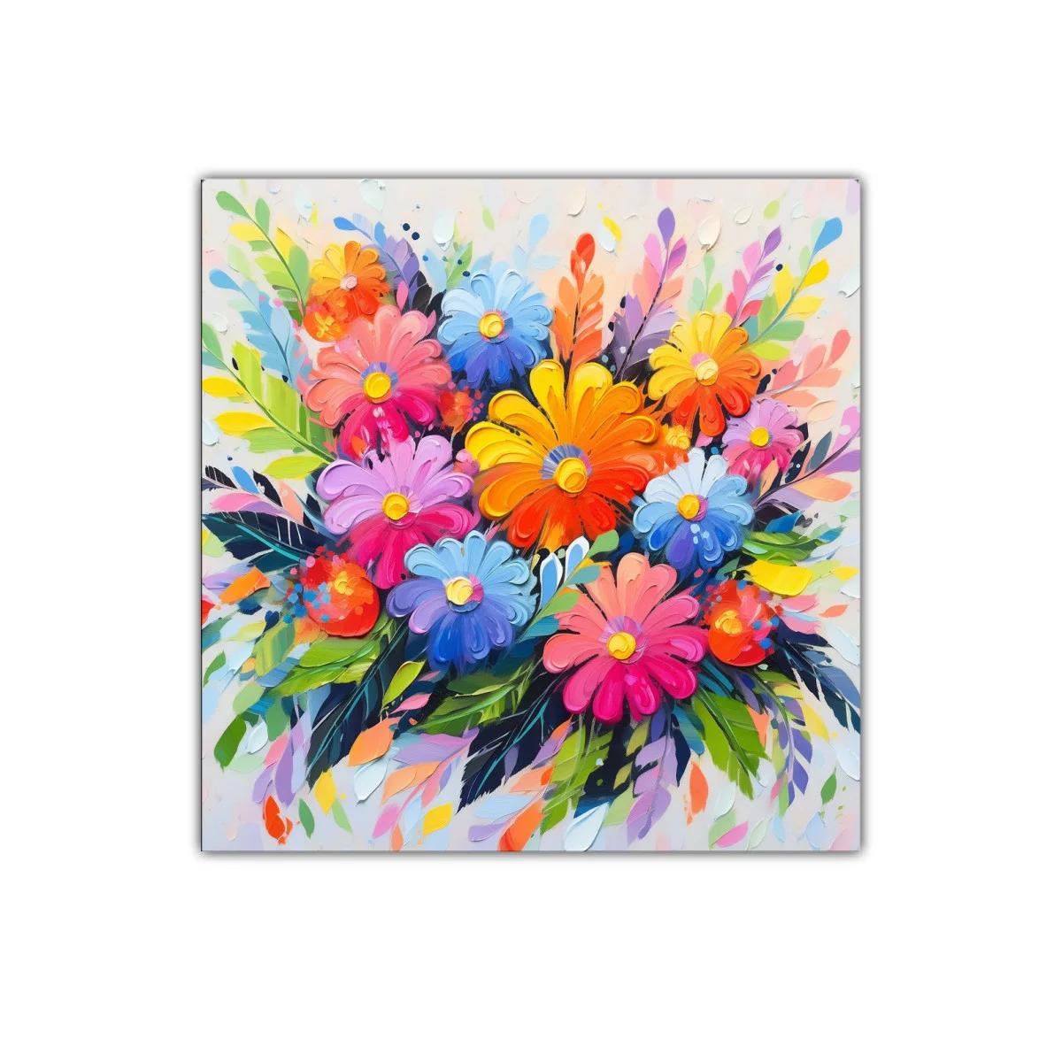 Cuadro floral vibrante con bouquet de colores intensos — imagen principal