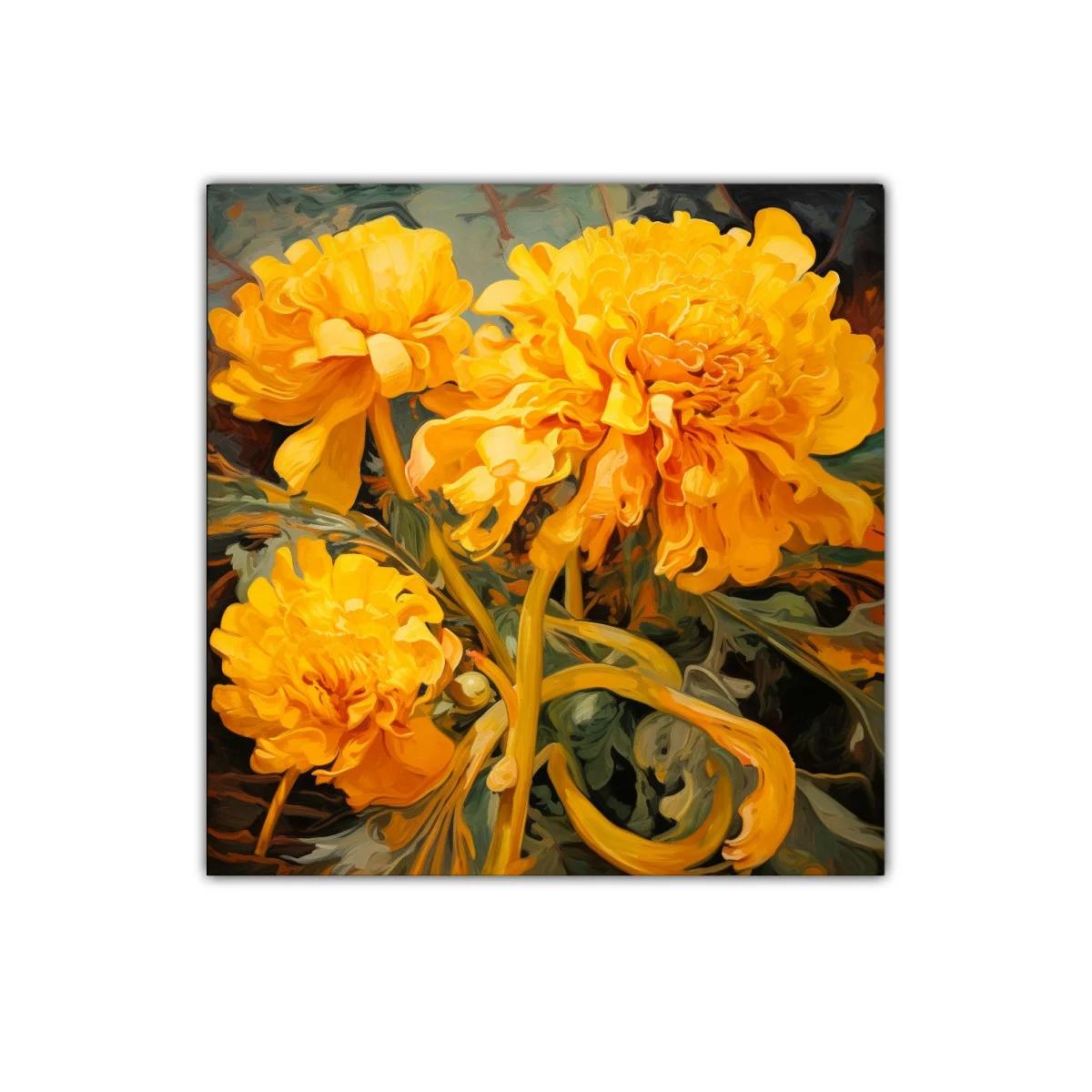 Cuadro decorativo con flores amarillas vibrantes y hojas verdes — imagen principal