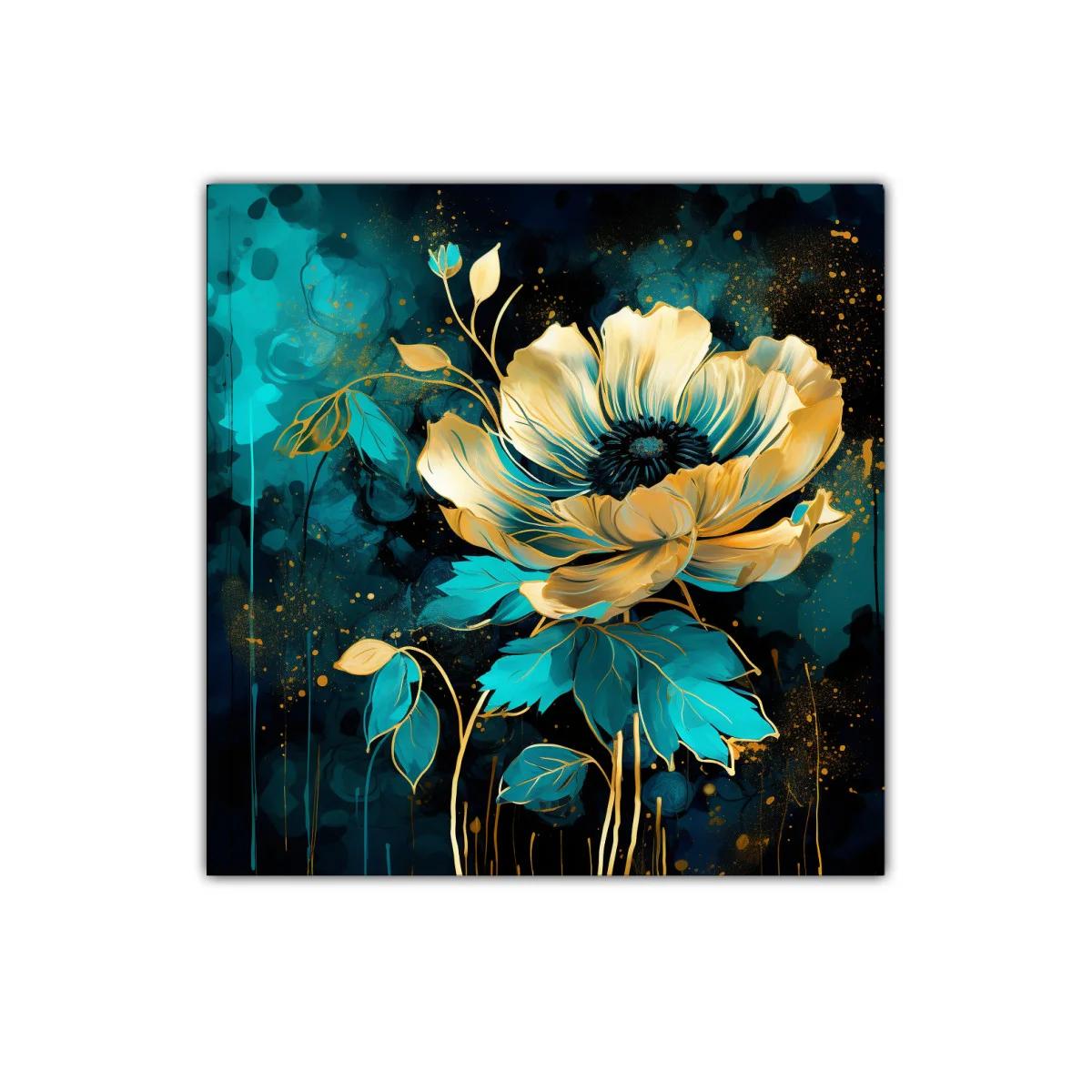 Flor dorada sobre fondo intenso azul y negro — imagen principal