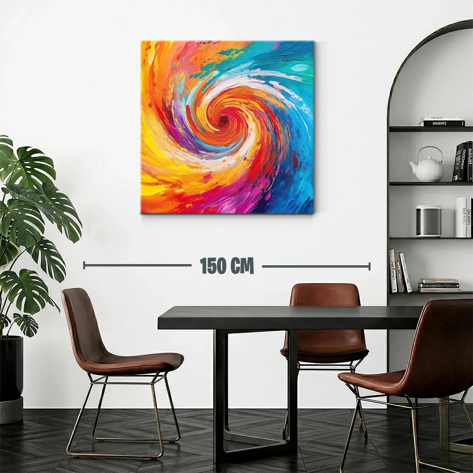 Cuadro abstracto espiral en vibrantes tonos cálidos y fríos — miniatura 2