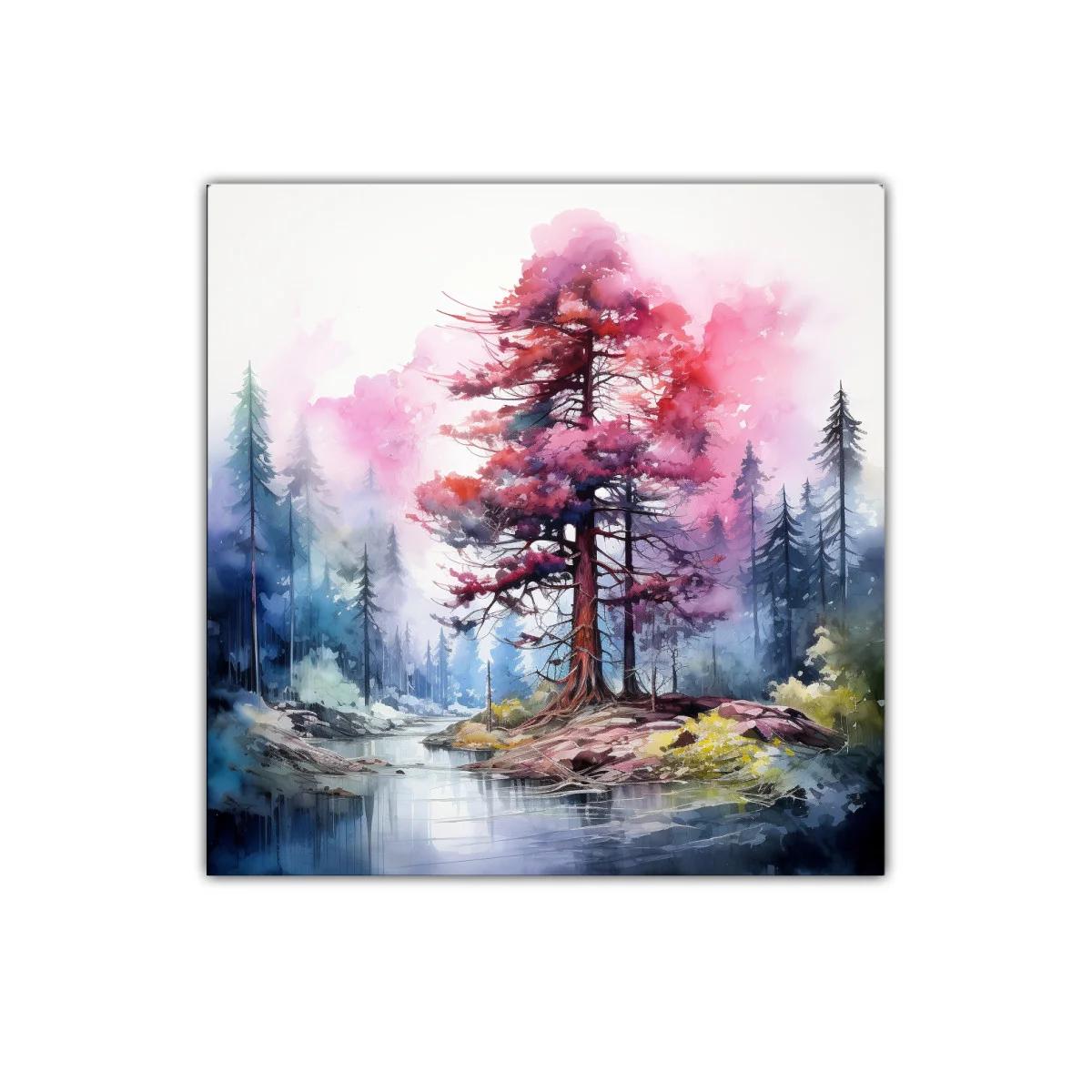 Paisaje onírico con árbol rojizo en isla tranquila — imagen principal