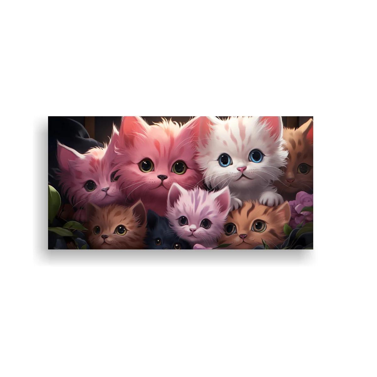 Cuadro camada de gatitos entre flores y hojas