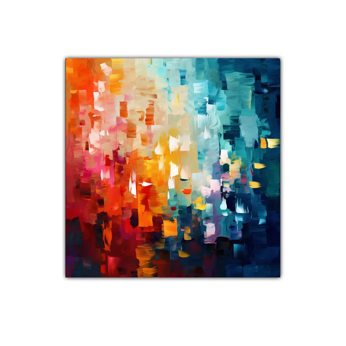 Cuadro abstracto con vibrantes tonos cálidos y fríos