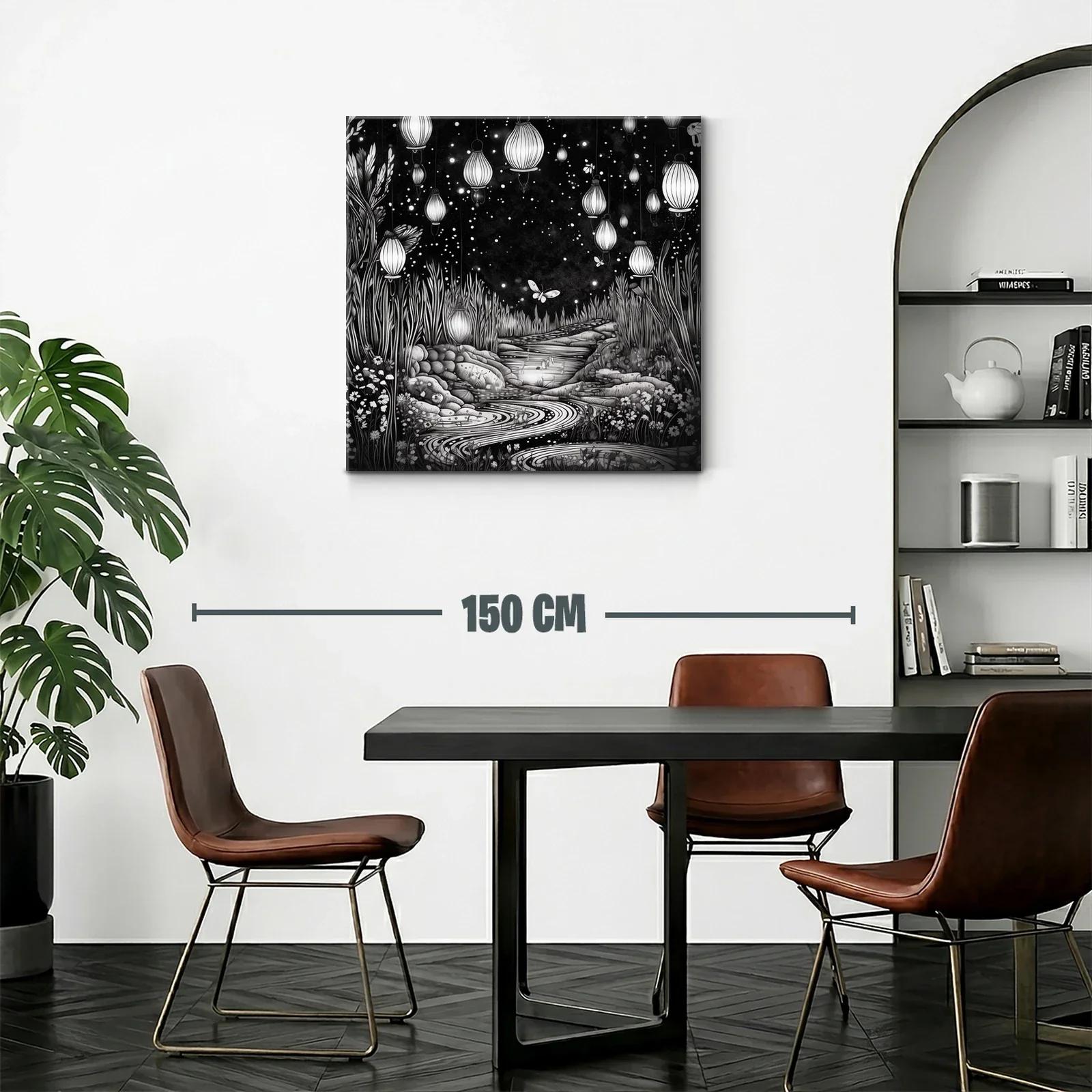 Paisaje nocturno con linternas y mariposas brillantes — miniatura 2