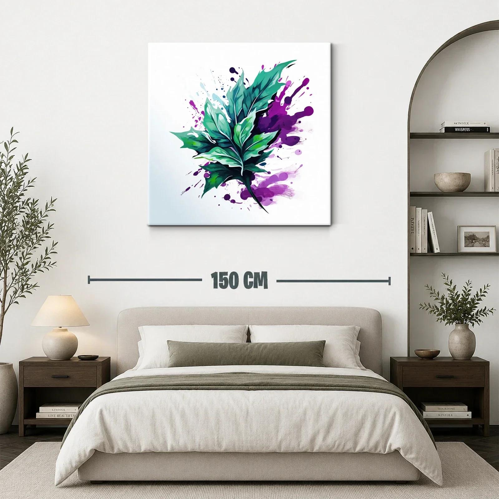 Hoja verde vibrante con salpicaduras moradas abstractas — miniatura 3