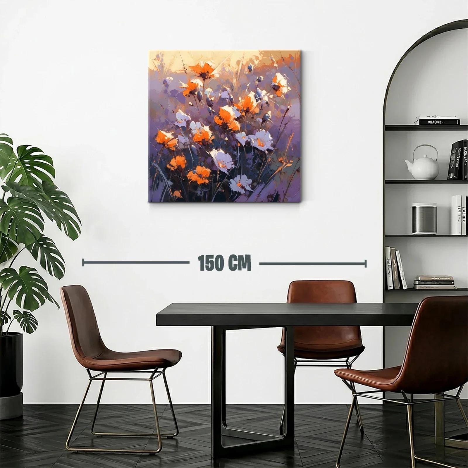 Cuadro floral con vibrante contraste de naranja y violeta — miniatura 2