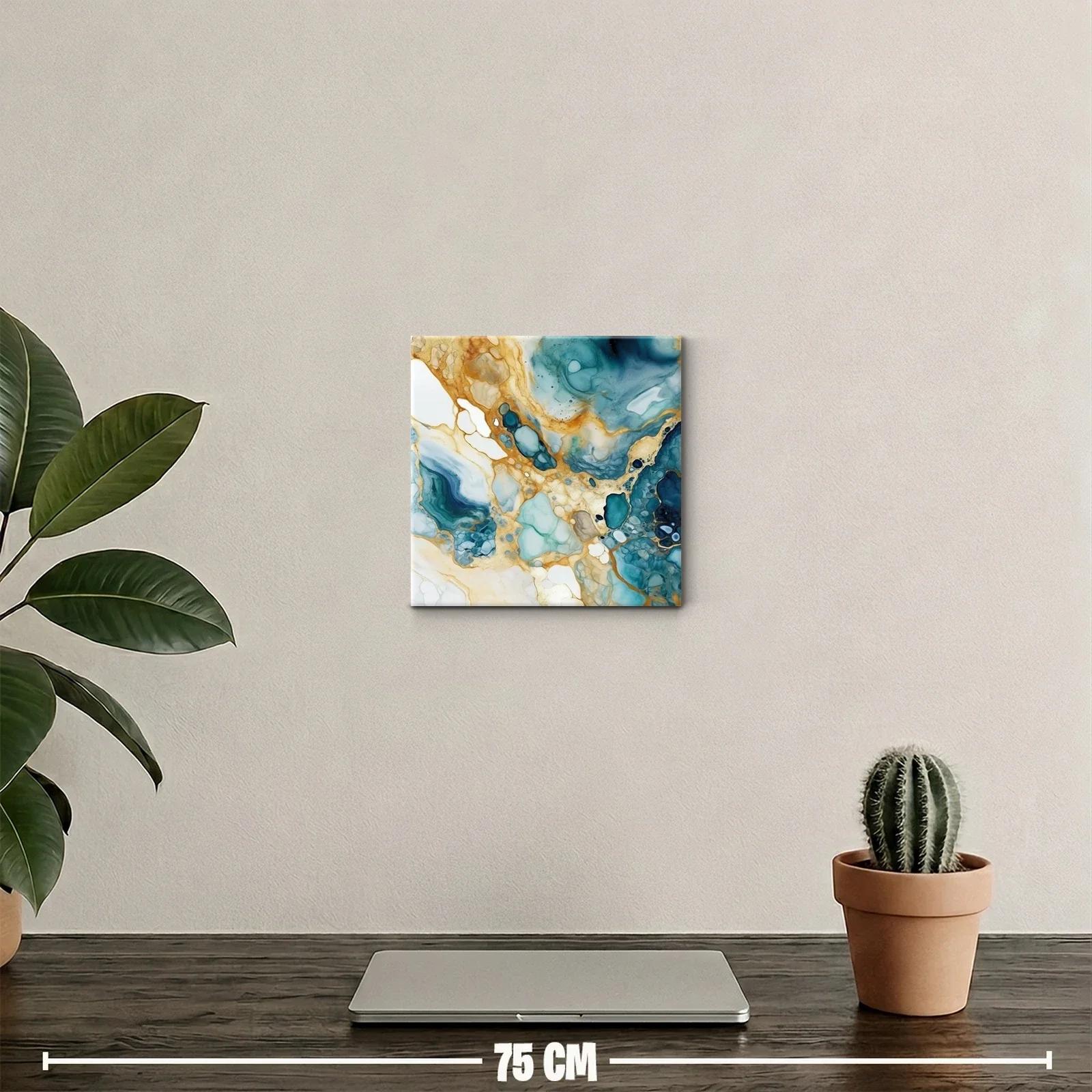 Cuadro decorativo abstracto con tonos azul y dorado armoniosos — miniatura 2