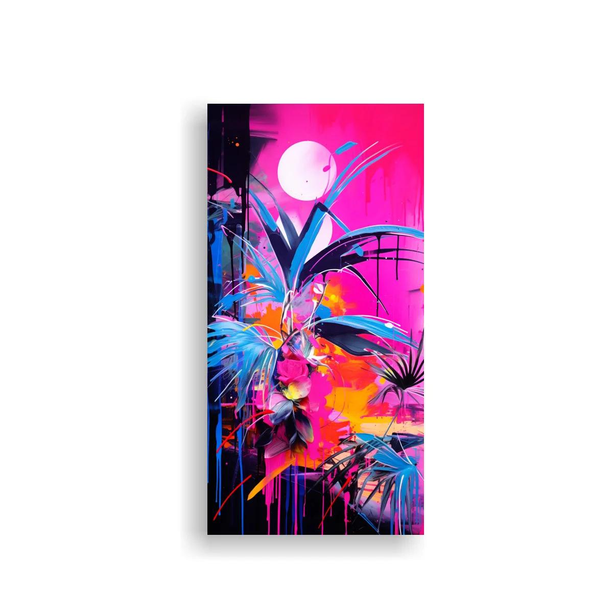Cuadro planta tropical de hojas largas con disco blanco