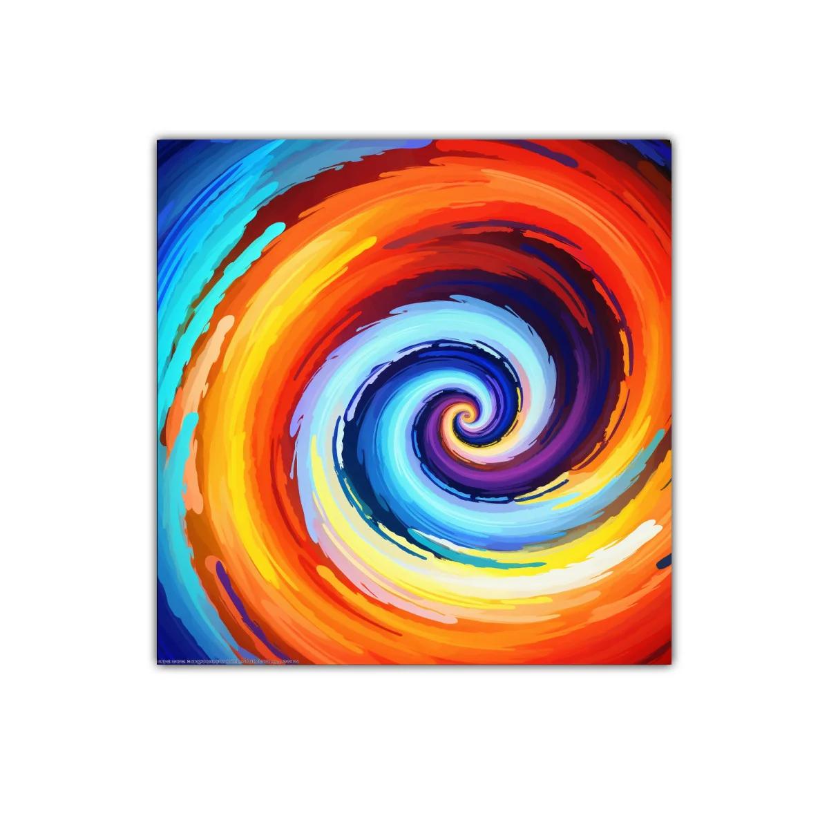 Cuadro abstracto con espiral vibrante en colores cálidos y fríos — imagen principal
