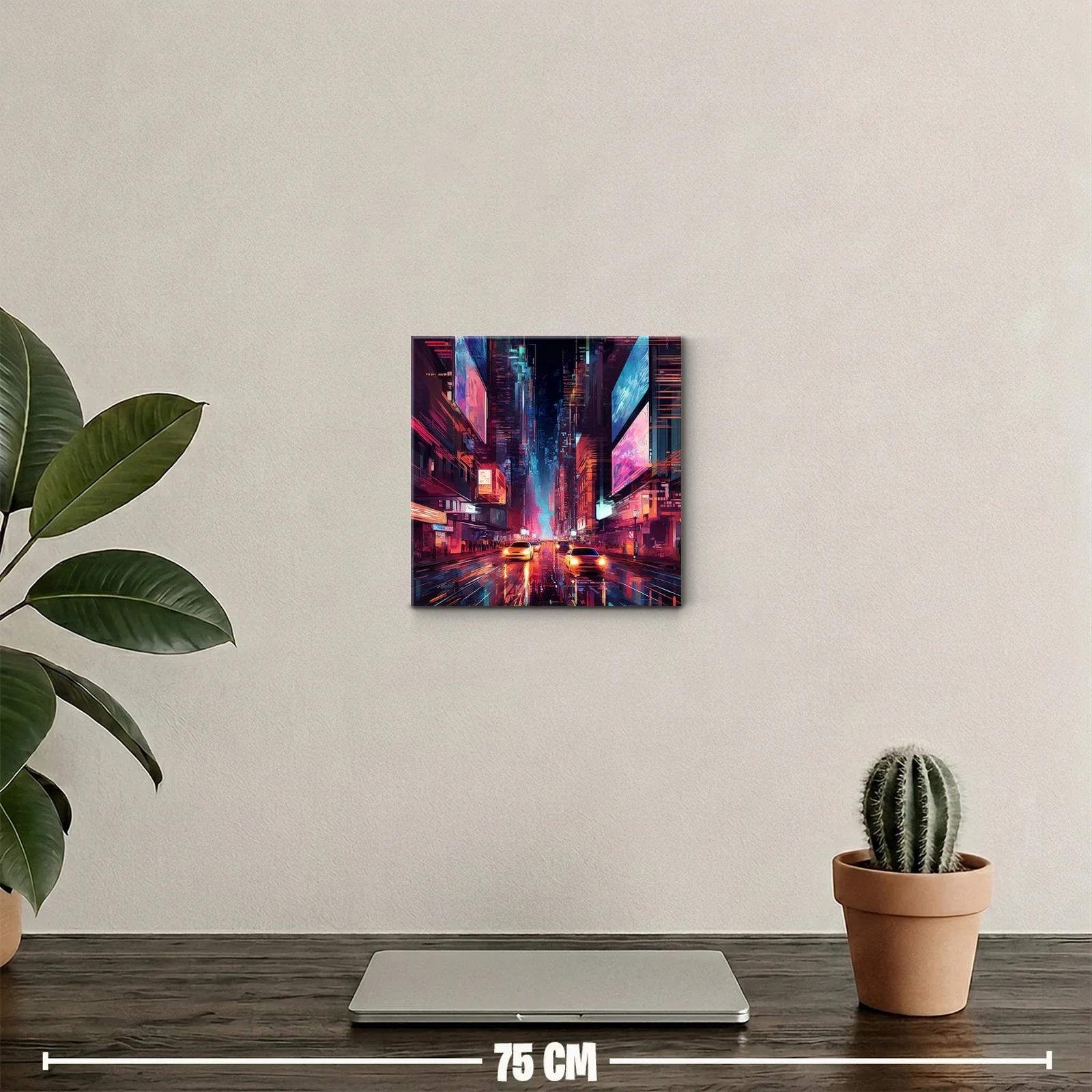 Ciudad nocturna vibrante con luces de neón y tráfico urbano — miniatura 2