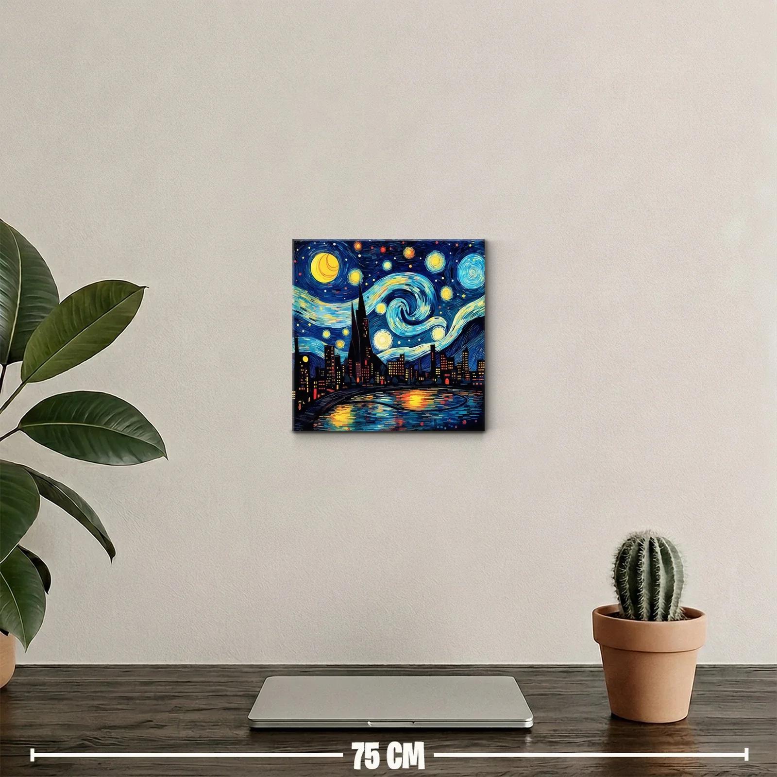 Paisaje nocturno urbano con estrellas vibrantes y reflejos — miniatura 2