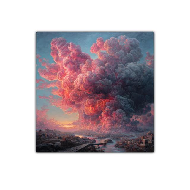 Impactante explosión de nubes al atardecer sobre ciudad